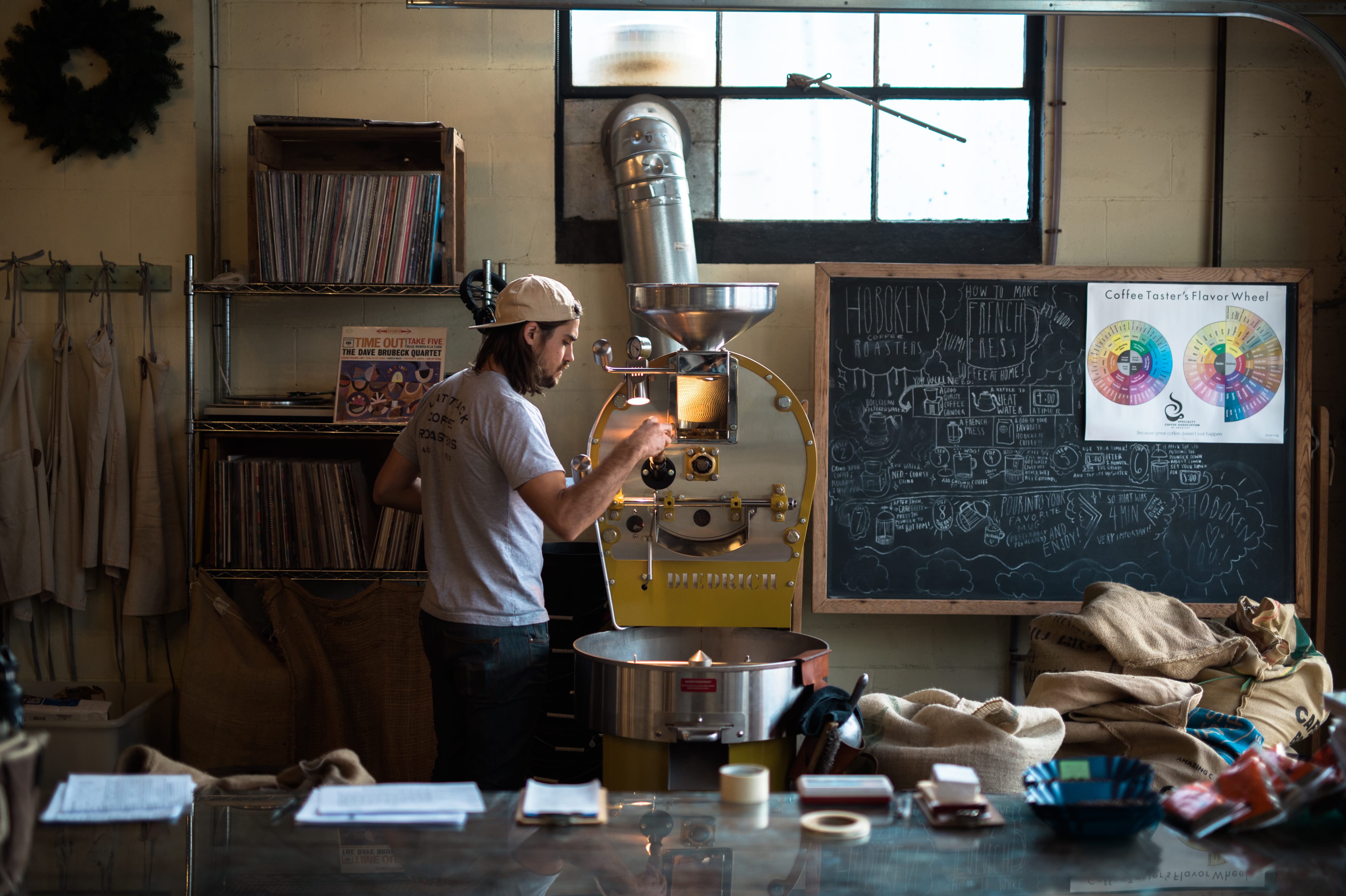 Trey Woods roasting coffee beans.